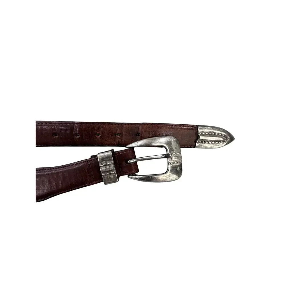 Golf Concho Woven Leather Belt Silver Buckle 40 Western Vintage